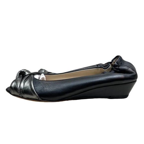 AGL Attilio Giusti Leombruni Flats Low Wedge Peep Toe Black Leather Women Sz 6‎ - Picture 3 of 8